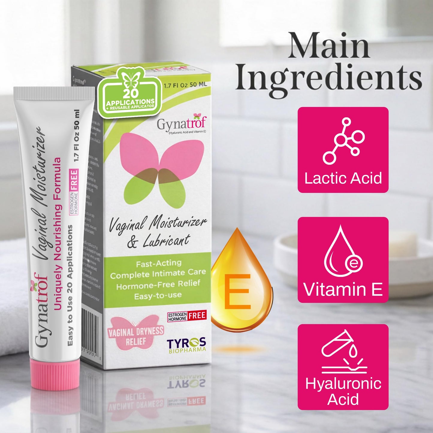 Gynatrof Vaginal Moisturizer, Long-Lasting for Vaginal Dryness & Irritation, Hormone-Free Hyaluronic Acid & Vitamin E Feminine Care, Daily Hydration For Intimate Feminine Care, 1.7 fl oz - dailyvitalstore