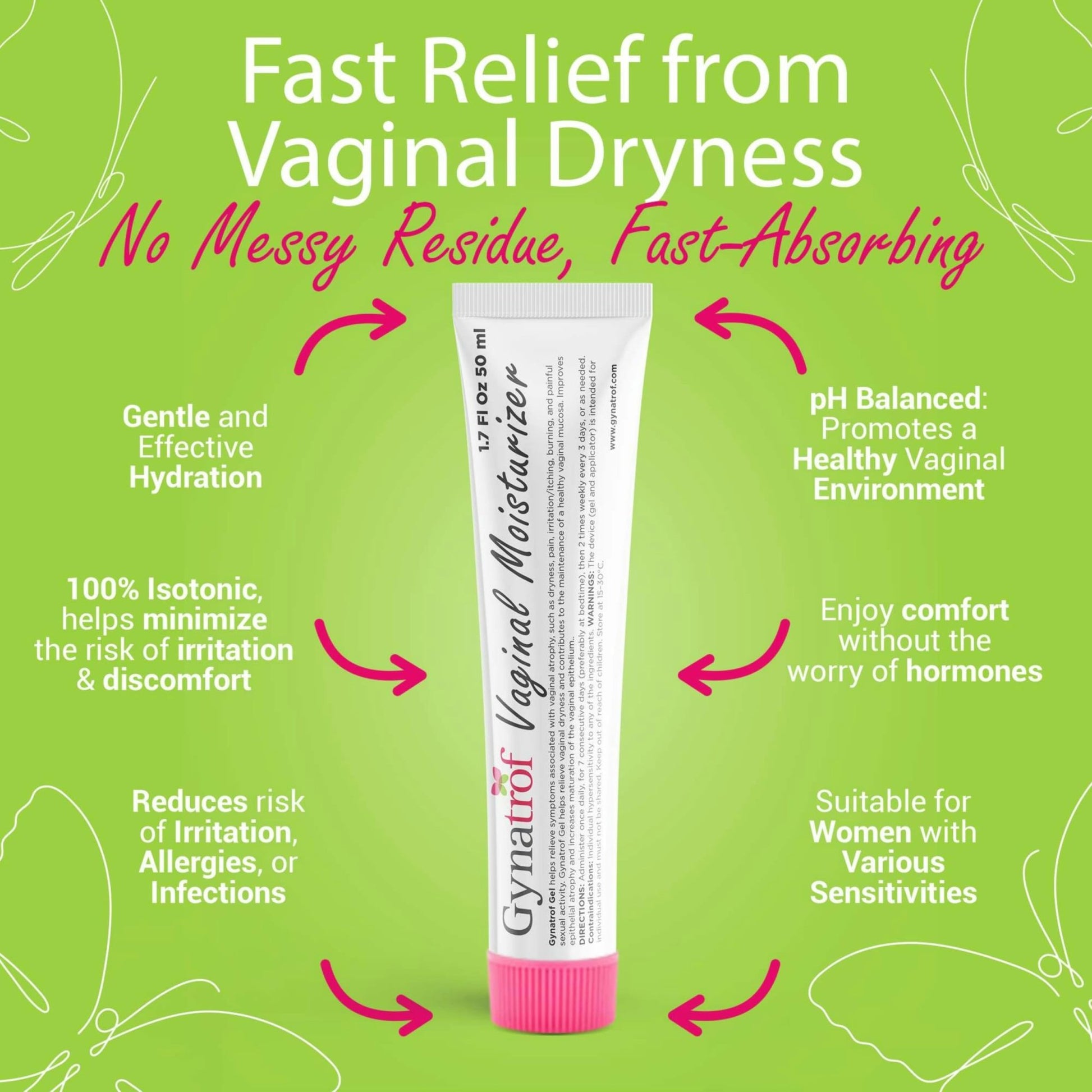 Gynatrof Vaginal Moisturizer, Long-Lasting for Vaginal Dryness & Irritation, Hormone-Free Hyaluronic Acid & Vitamin E Feminine Care, Daily Hydration For Intimate Feminine Care, 1.7 fl oz - dailyvitalstore
