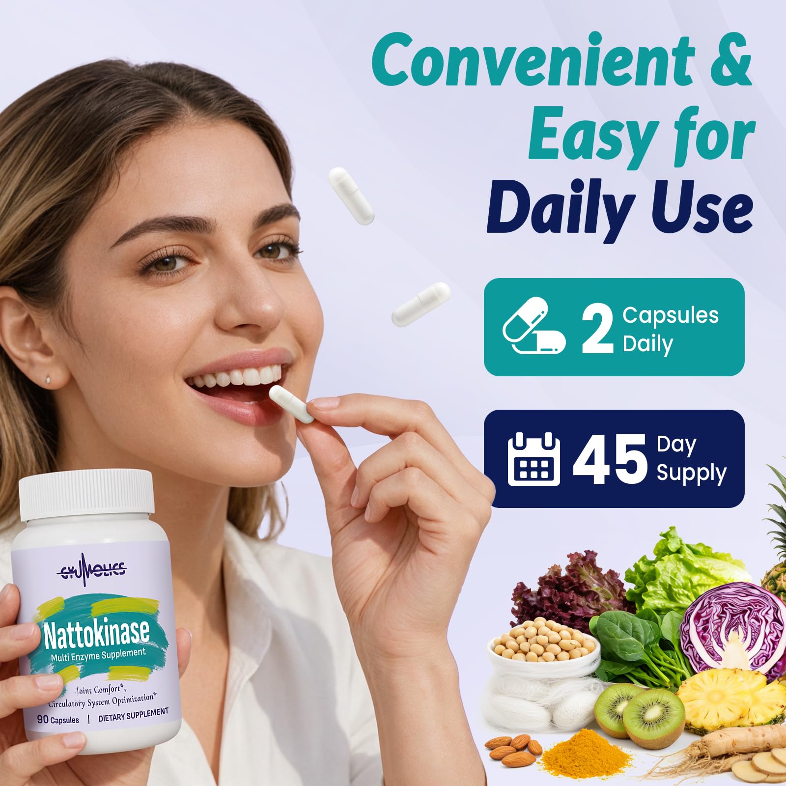 Gyumolics Nattokinase Supplement 10000FU with Organic Nattokinase, Serrapeptase, Bromelain, Curcumin, Vitamin E & Ginseng, - dailyvitalstore