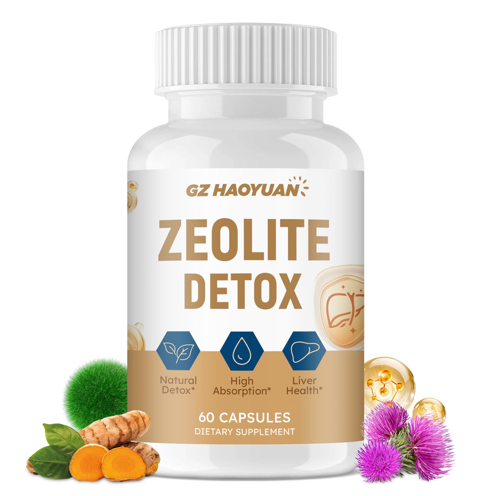 GZ HAOYUAN Zeolite Detox Capsules – Clinoptilolite Zeolite Supplement with Milk Thistle, Chlorella, Curcumin & PQQ for Gut, Liver & Full Body Detox Cleanse, - dailyvitalstore