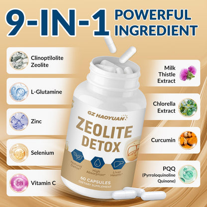 GZ HAOYUAN Zeolite Detox Capsules – Clinoptilolite Zeolite Supplement with Milk Thistle, Chlorella, Curcumin & PQQ for Gut, Liver & Full Body Detox Cleanse, - dailyvitalstore