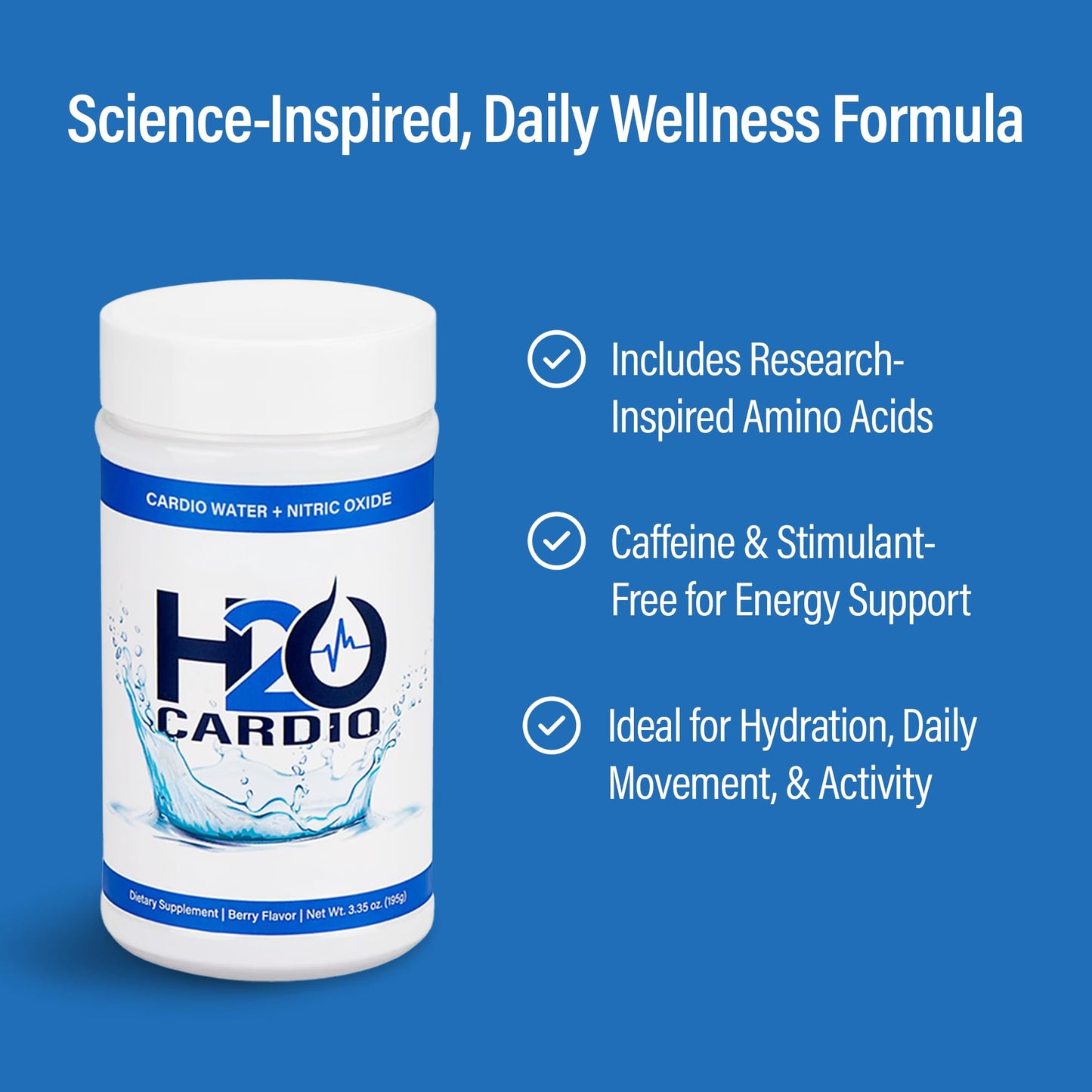 H2O Cardio | Nitric Oxide Supplement Drink | Wellness & Hydration Support | Arginine & Citrulline Powder | Berry Flavored Drink Mix for Daily Activity | Net Wt. 3.35 Ounces - dailyvitalstore