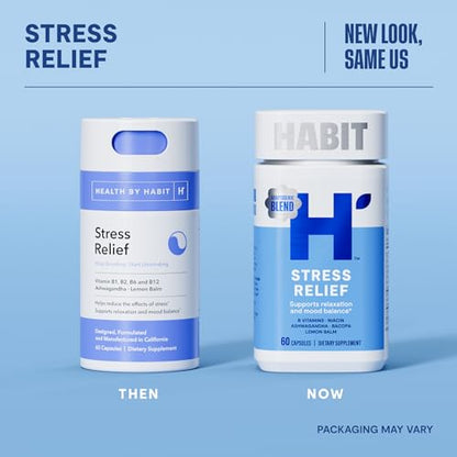 Habit Stress Relief Supplement (60 Capsules) - New Look, Supports Relaxation & Mood Balance, Vitamin B, Adaptogens, Lemon Balm, Calming, Vegan, Non-GMO (1 Pack) - dailyvitalstore