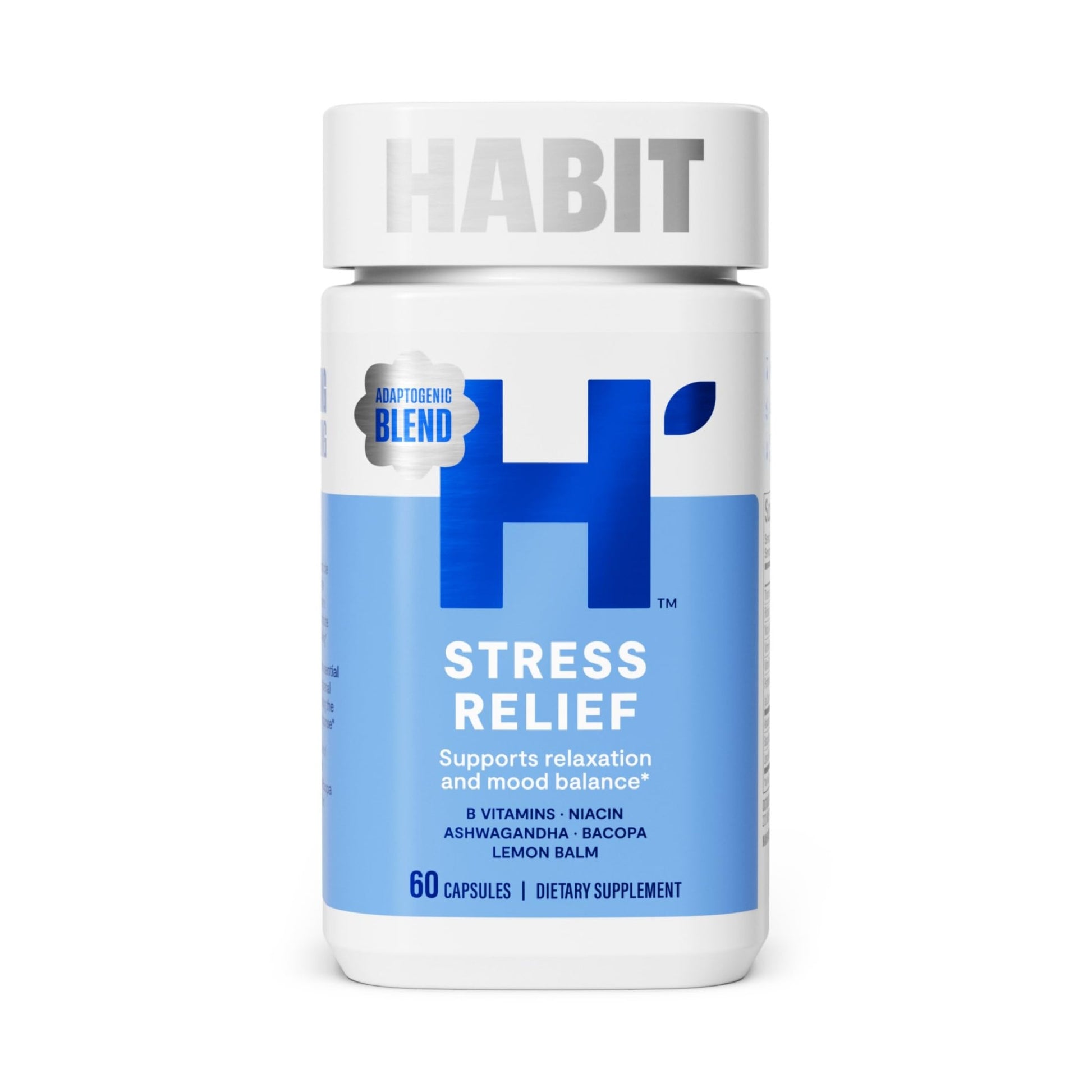 Habit Stress Relief Supplement (60 Capsules) - New Look, Supports Relaxation & Mood Balance, Vitamin B, Adaptogens, Lemon Balm, Calming, Vegan, Non-GMO (1 Pack) - dailyvitalstore