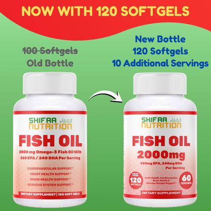 Halal Omega 3 Fish Oil 2000mg - 60 Servings, 120 Softgels. Wild Caught, Purified, Keto Friendly, Non-GMO & Gluten-Free. Brain, Heart & Cardiovascular Support. - dailyvitalstore
