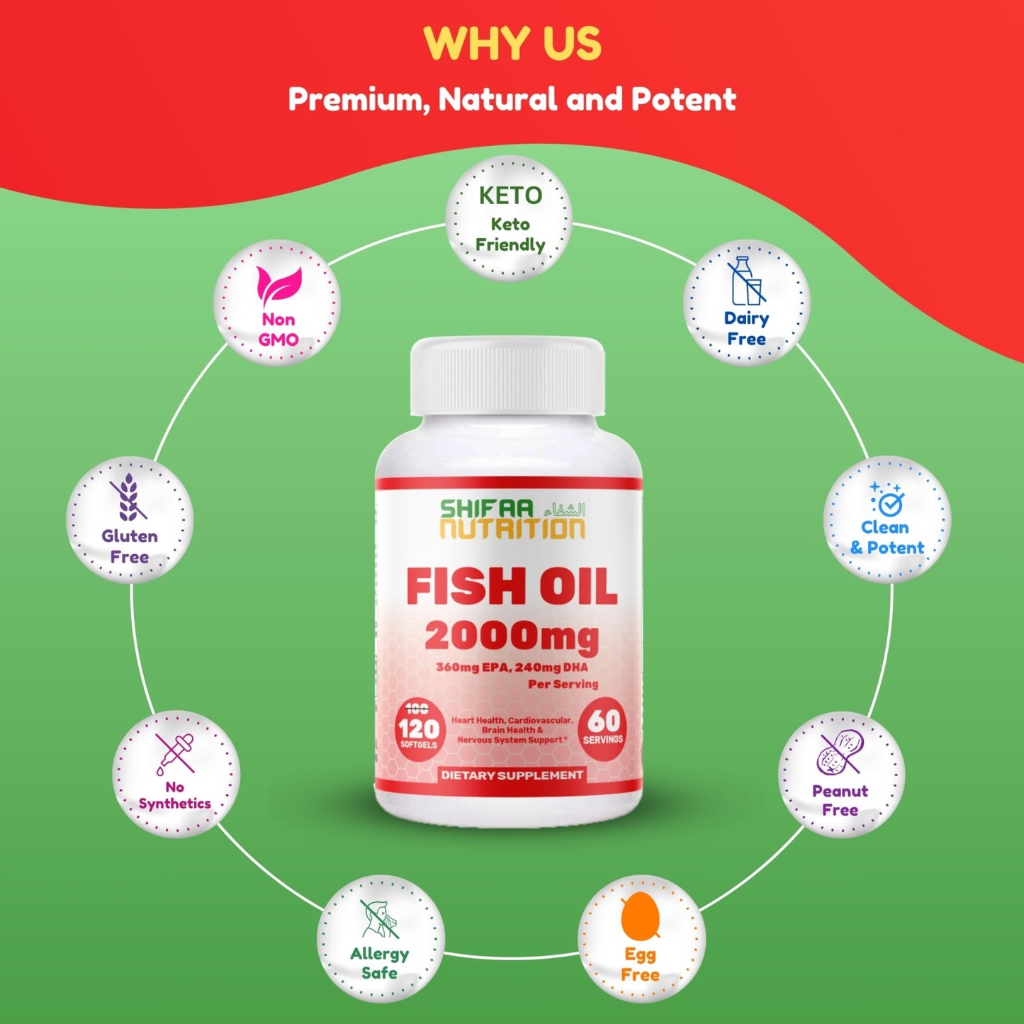 Halal Omega 3 Fish Oil 2000mg - 60 Servings, 120 Softgels. Wild Caught, Purified, Keto Friendly, Non-GMO & Gluten-Free. Brain, Heart & Cardiovascular Support. - dailyvitalstore