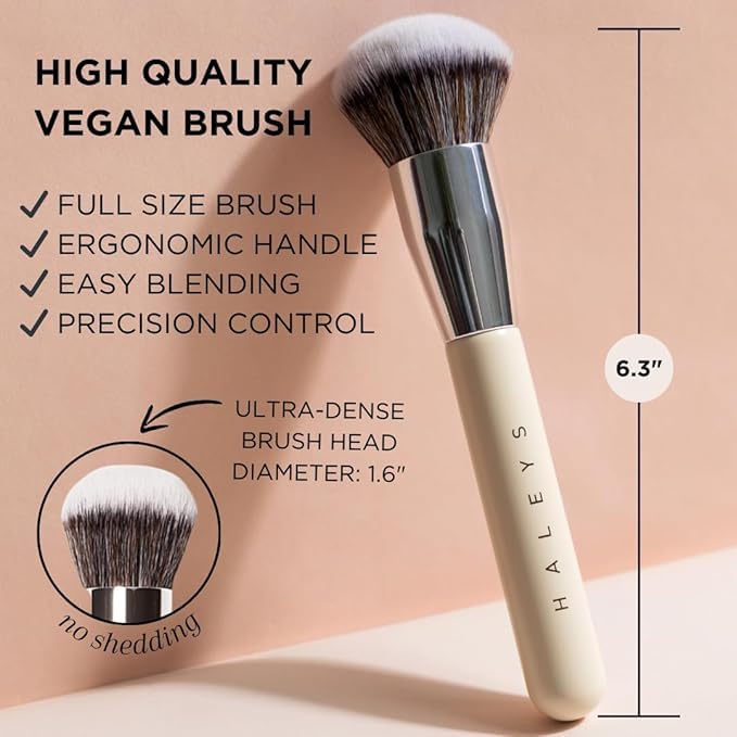 Haleys Beauty Kabuki Foundation Brush For Applying Powder, Foundation, Bronzer, Blush, and Mineral Make up, Soft Bristles, Seamless Blending, Makeup Brushes Essential, Vegan & Cruelty Free - dailyvitalstore