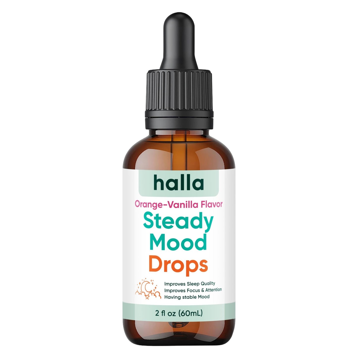 Halla Steady Mood Drops Saffron Extract, Maritime Pine Bark Extract, Phosphatidylserine, Magnesium L-Threonate, Sleep Supplements, Improves Focus & Attention, Mood Support Supplement, 60ml - dailyvitalstore