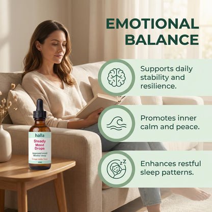 Halla Steady Mood Drops, with Saffron Extract – Fast Absorption Cognitive & Emotional Balance Supplement – Advanced Brain Nutrient Blend – Orange Vanilla Flavor, 2 fl oz - dailyvitalstore