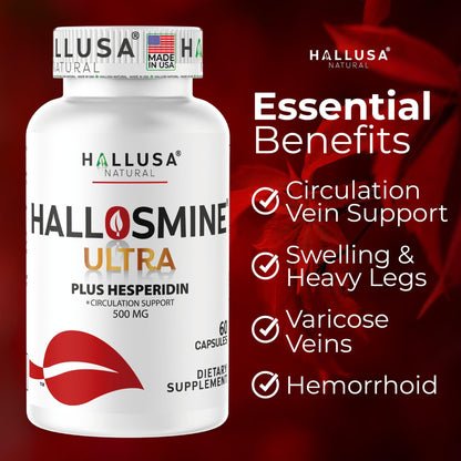 Hallosmine Ultra 650mg Diosmin Hesperidin, 60 Capsules + FREE Leg Cream with Diosmin, Hesperidin & Horse Chestnut, 4 oz | Blood Circulation & Vein Support Supplement, GMO Free, Gluten Free - dailyvitalstore
