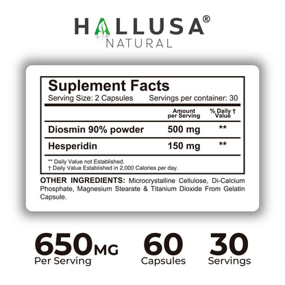 Hallosmine Ultra 650mg Diosmin Hesperidin, 60 Capsules + FREE Leg Cream with Diosmin, Hesperidin & Horse Chestnut, 4 oz | Blood Circulation & Vein Support Supplement, GMO Free, Gluten Free - dailyvitalstore