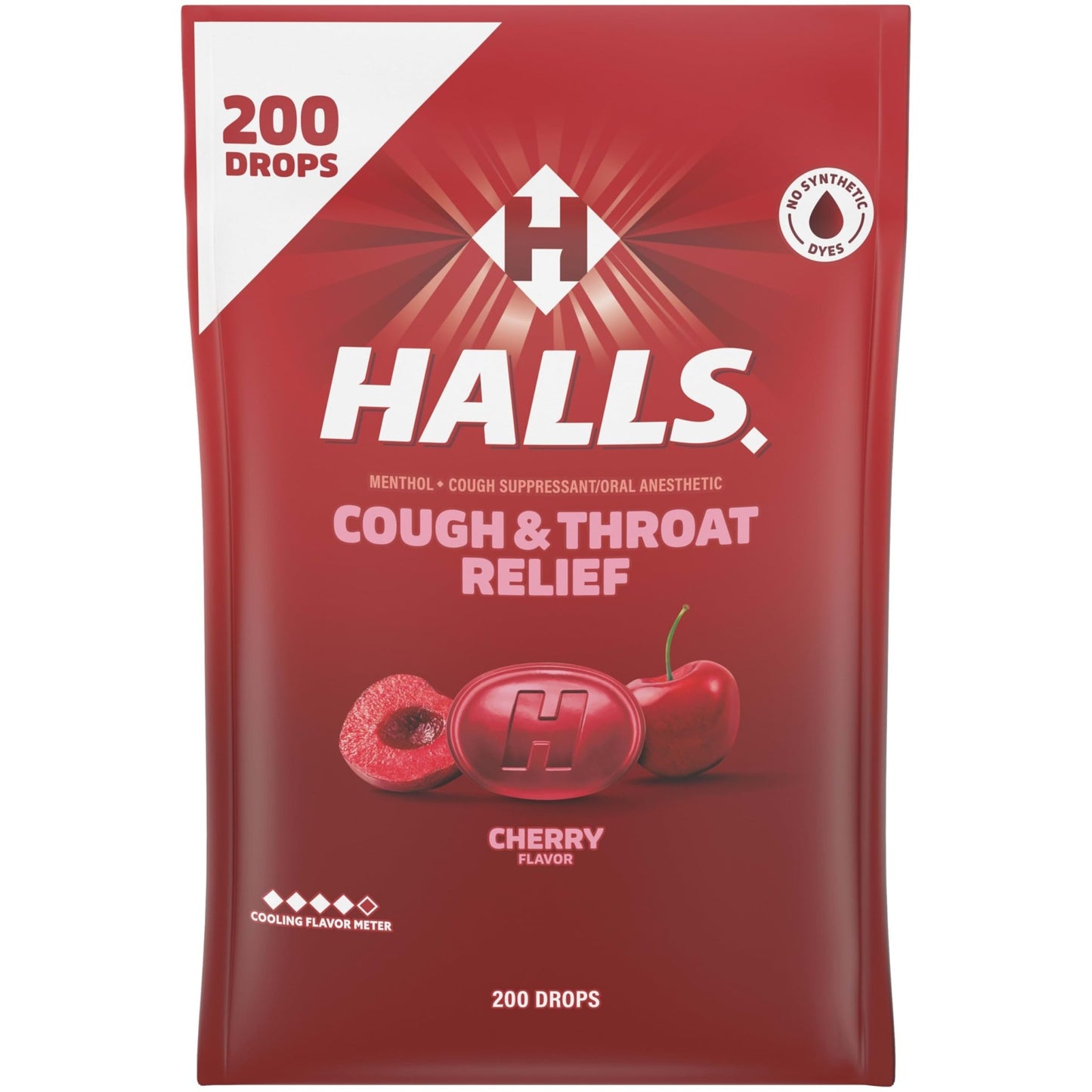 HALLS Cough and Throat Relief Cherry Cough Drops, Bulk Pack, 200 Drops - dailyvitalstore