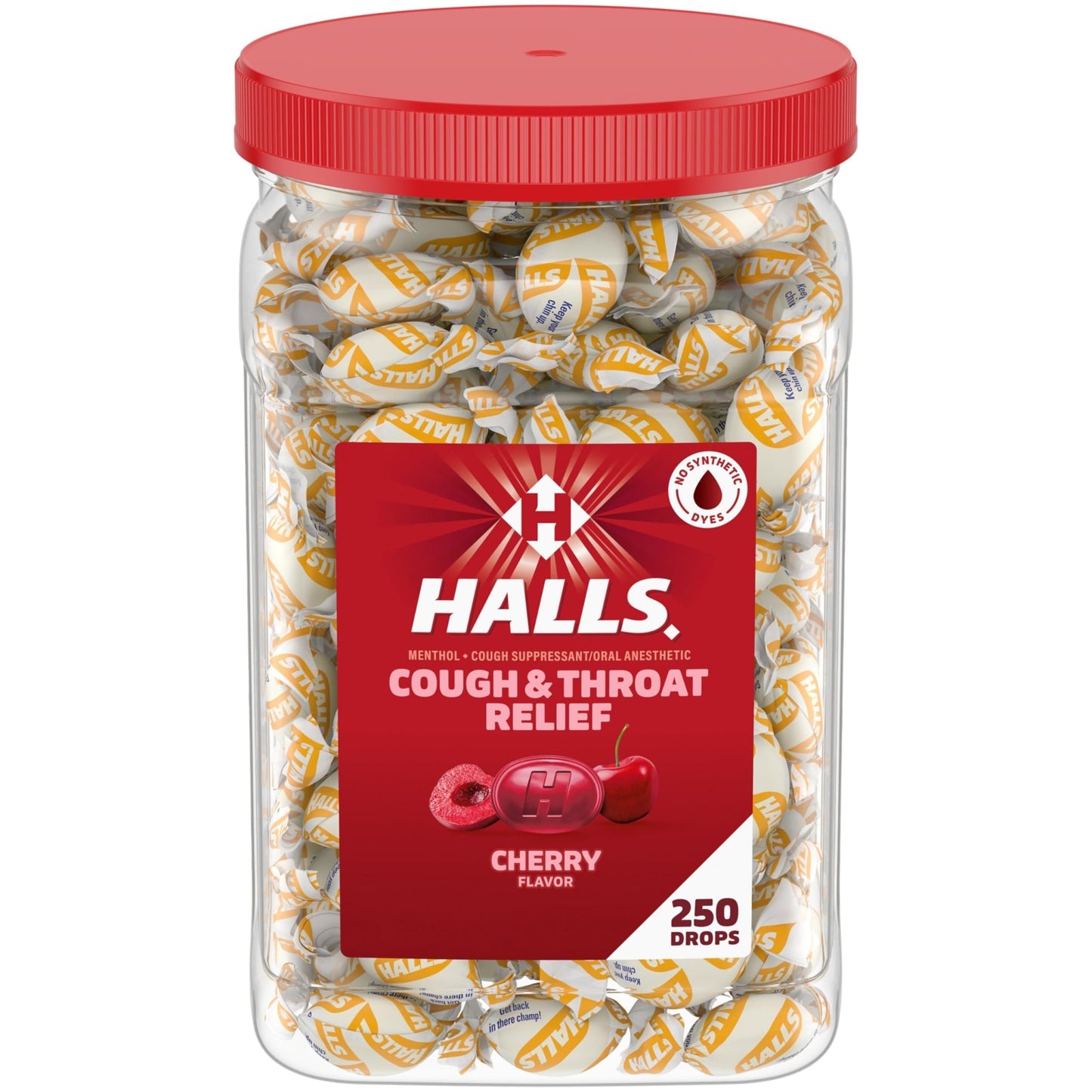 Halls Cough and Throat Relief Cherry Cough Drops, Bulk Pack, 250 Drops - dailyvitalstore