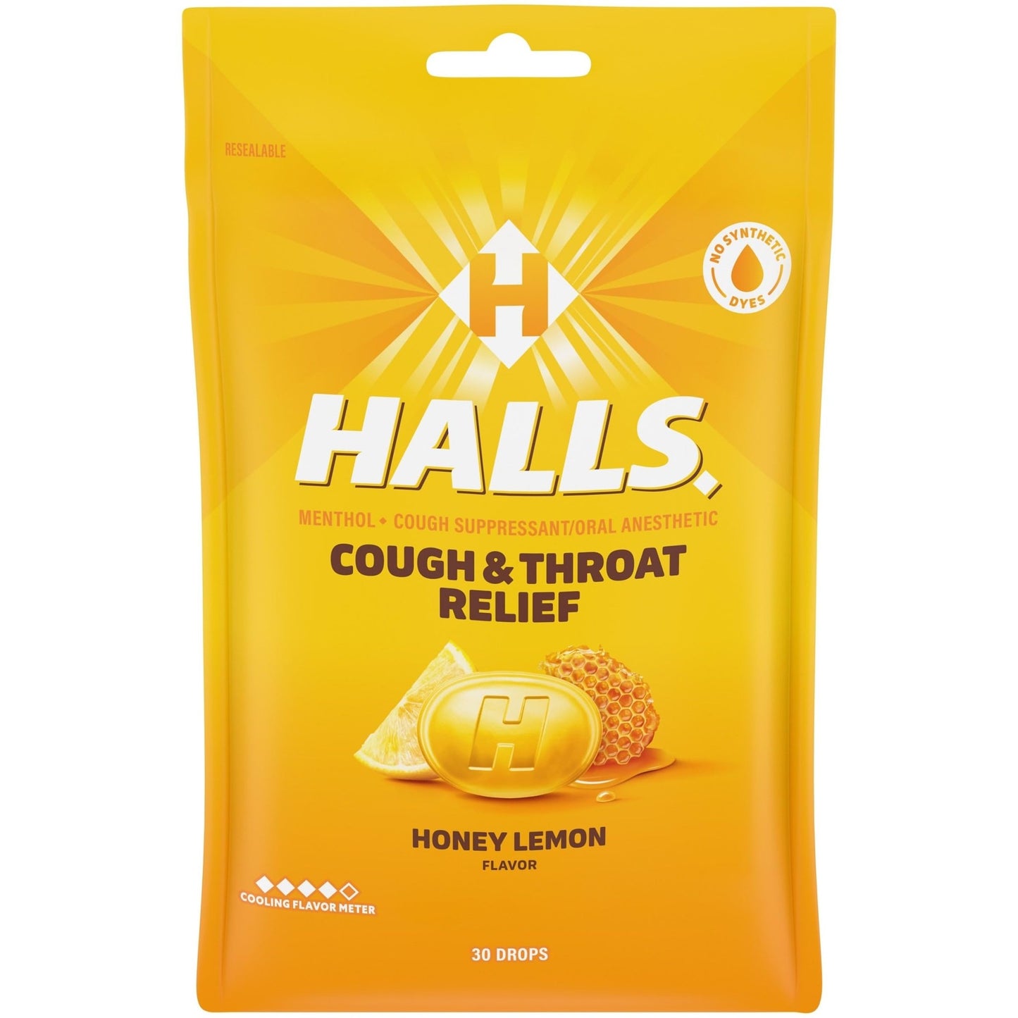 HALLS Cough and Throat Relief Honey Lemon Cough Drops, 30 Drops - dailyvitalstore