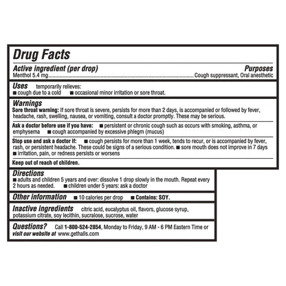 HALLS Cough and Throat Relief Mentho-Lyptus Cough Drops, 30 Drops - dailyvitalstore