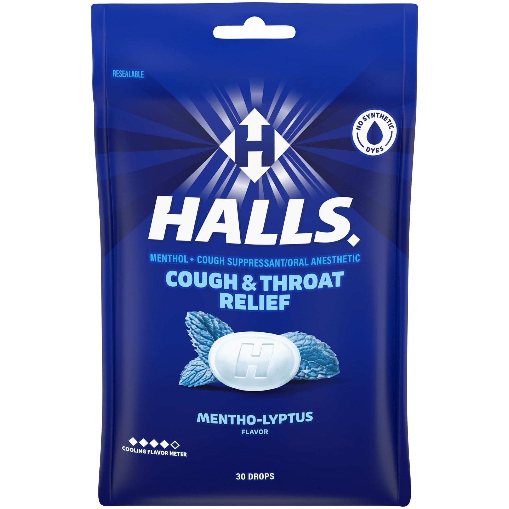 HALLS Cough and Throat Relief Mentho-Lyptus Cough Drops, 30 Drops - dailyvitalstore