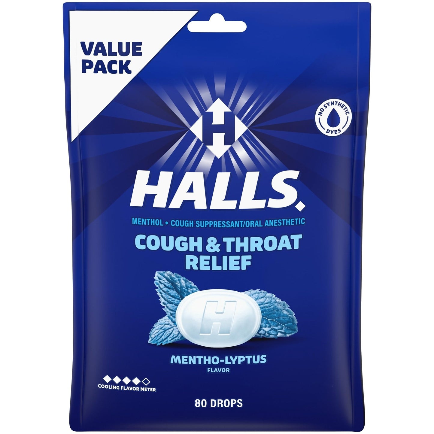 HALLS Cough and Throat Relief Mentho-Lyptus Cough Drops, Value Pack, 80 Drops - dailyvitalstore