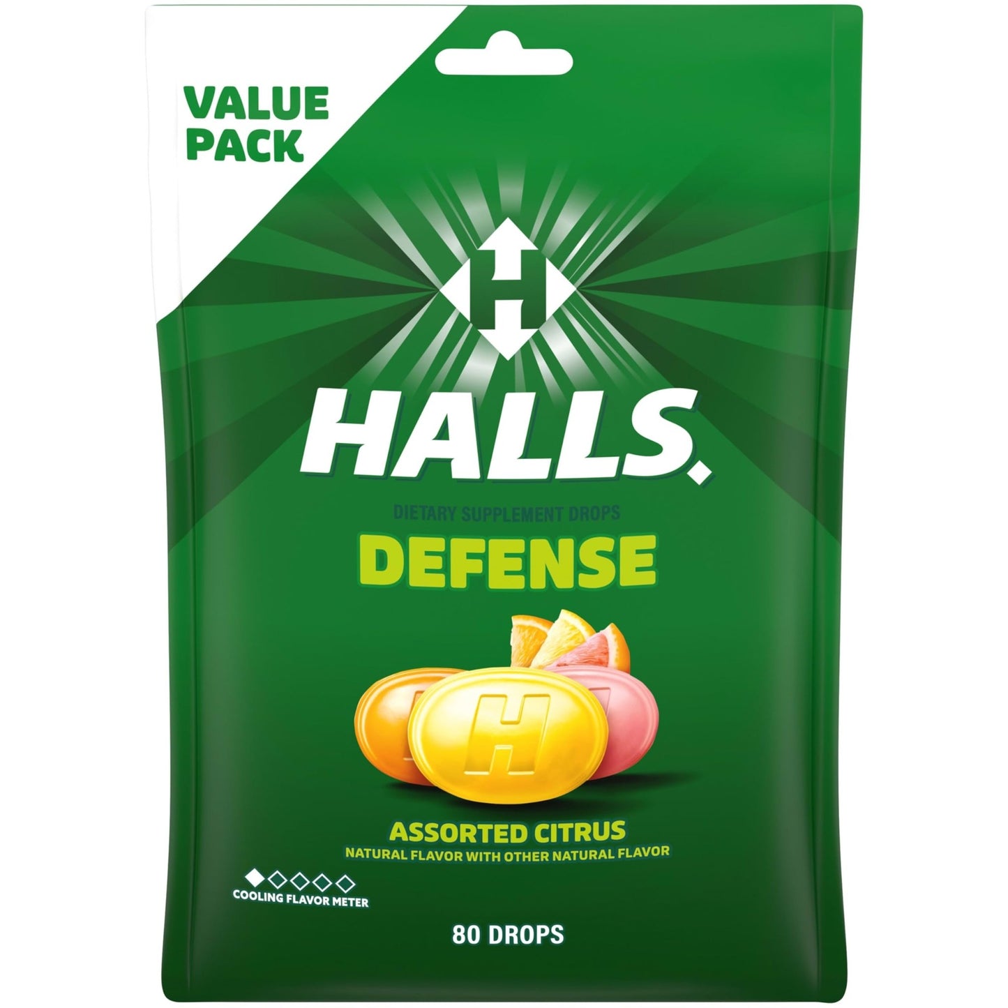 HALLS Defense Assorted Citrus Vitamin C Drops, Economy Pack, 80 Drops - dailyvitalstore