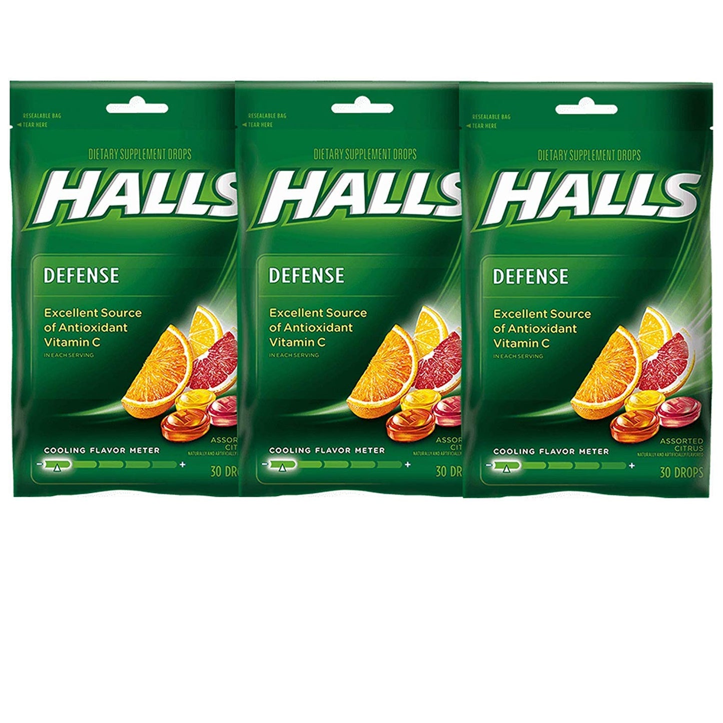 Halls Defense Vitamin C Drops Assorted Citrus - 30 ct, Pack of 3 - dailyvitalstore