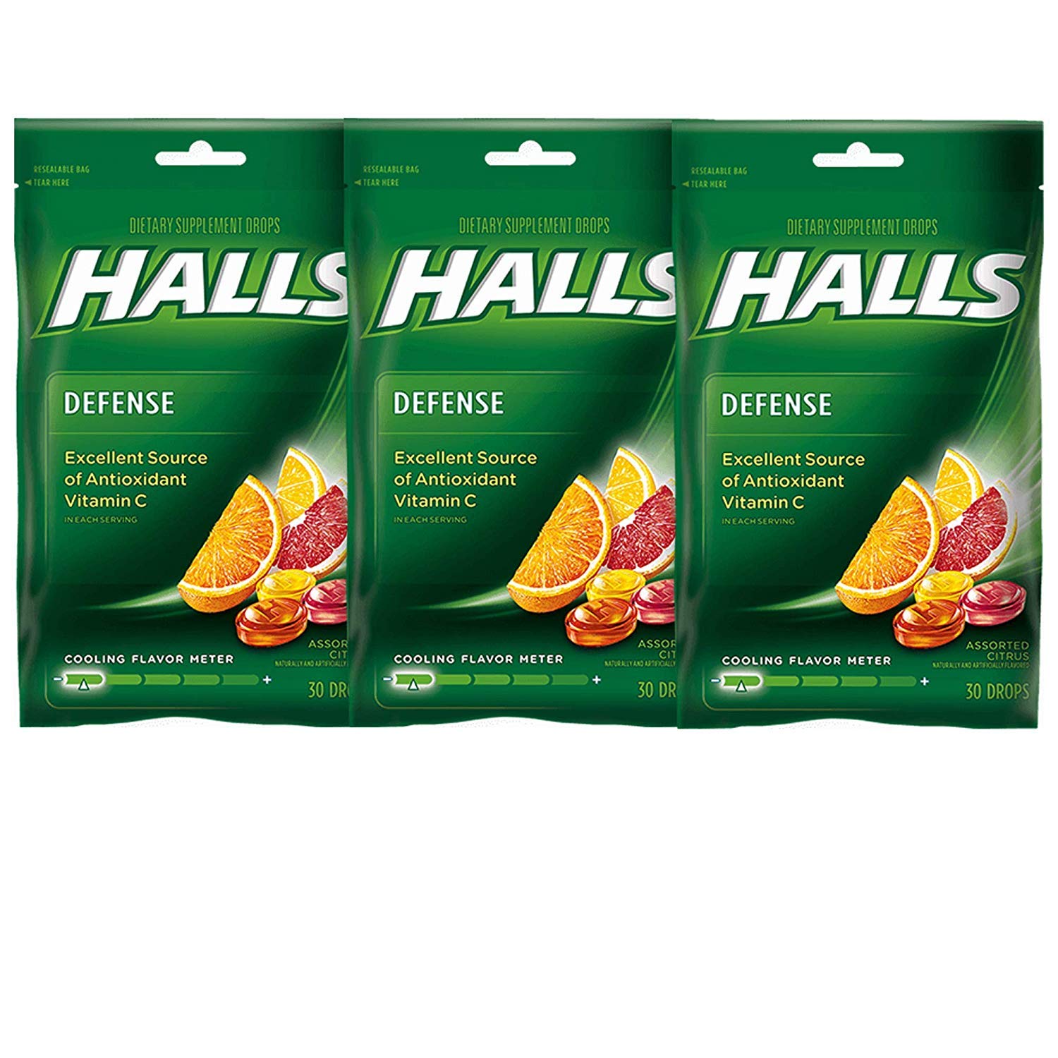 Halls Defense Vitamin C Drops Assorted Citrus - 30 ct, Pack of 3 - dailyvitalstore