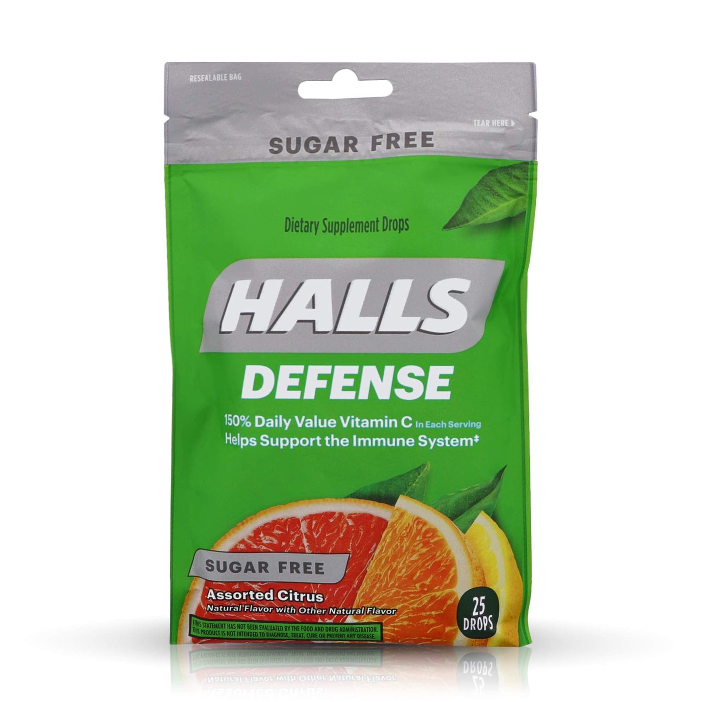 Halls Defense Vitamin C Drops Sugar Free Assorted Citrus - 25 ct, Pack of 4 - dailyvitalstore