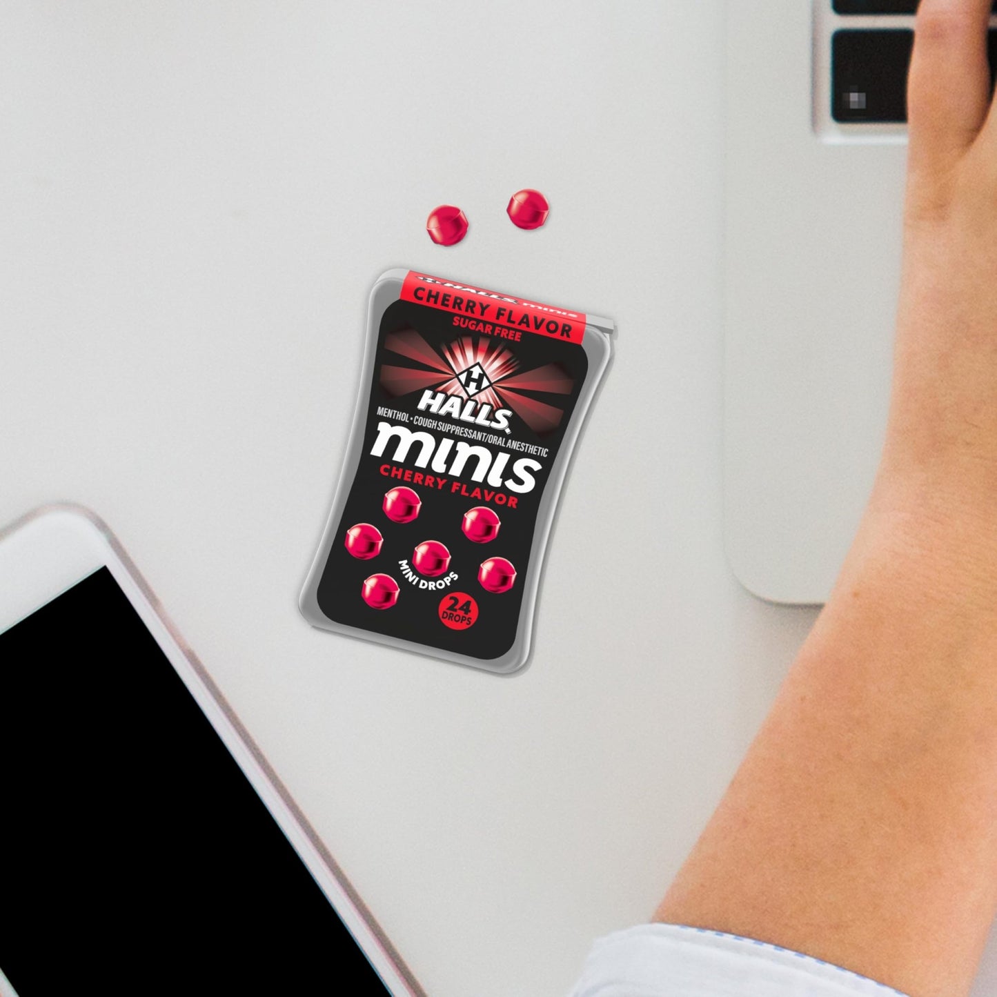 HALLS Minis Cherry Flavor Sugar Free Cough Drops, 48 Drops - dailyvitalstore