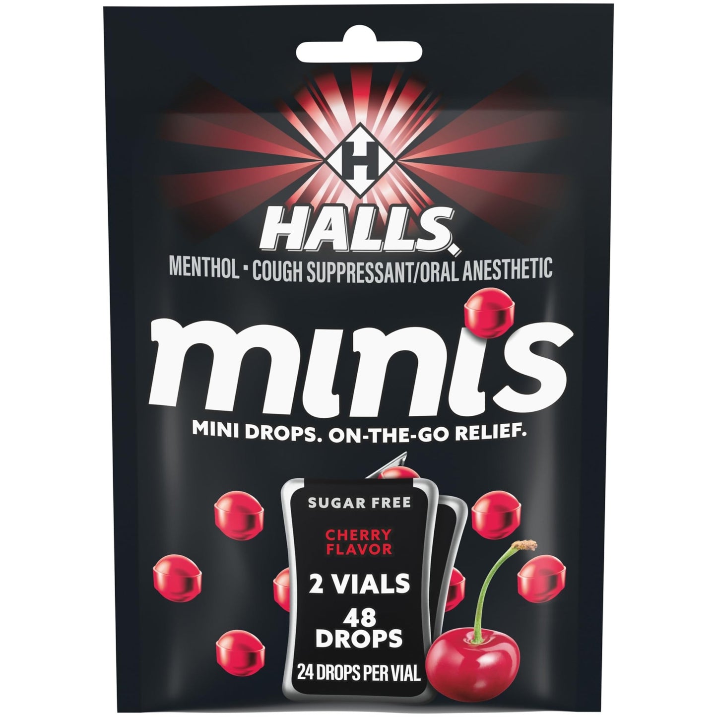 HALLS Minis Cherry Flavor Sugar Free Cough Drops, 48 Drops - dailyvitalstore