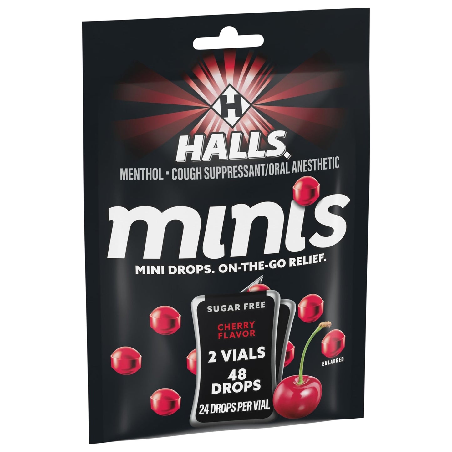 HALLS Minis Cherry Flavor Sugar Free Cough Drops, 48 Drops - dailyvitalstore