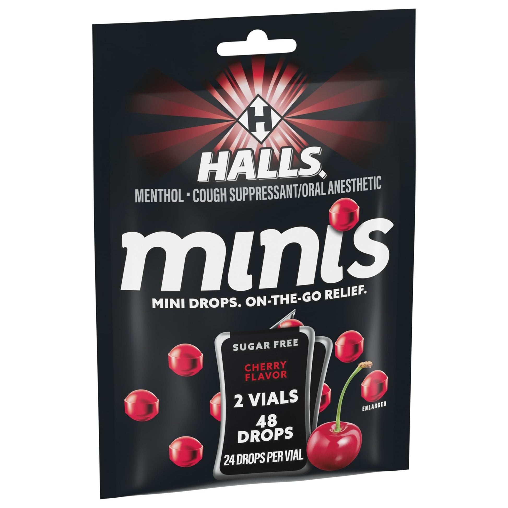 HALLS Minis Cherry Flavor Sugar Free Cough Drops, 48 Drops - dailyvitalstore