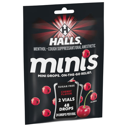 HALLS Minis Cherry Flavor Sugar Free Cough Drops, 48 Drops - dailyvitalstore