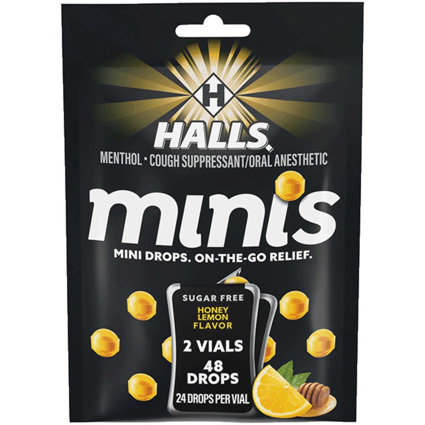 Halls Minis Honey Lemon Flavor Sugar Free Cough Drops, 48 Drops - dailyvitalstore