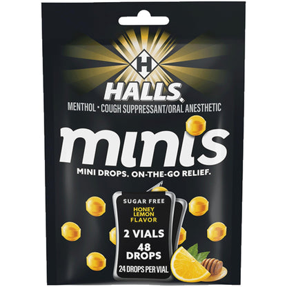 Halls Minis Honey Lemon Flavor Sugar Free Cough Drops, 48 Drops - dailyvitalstore