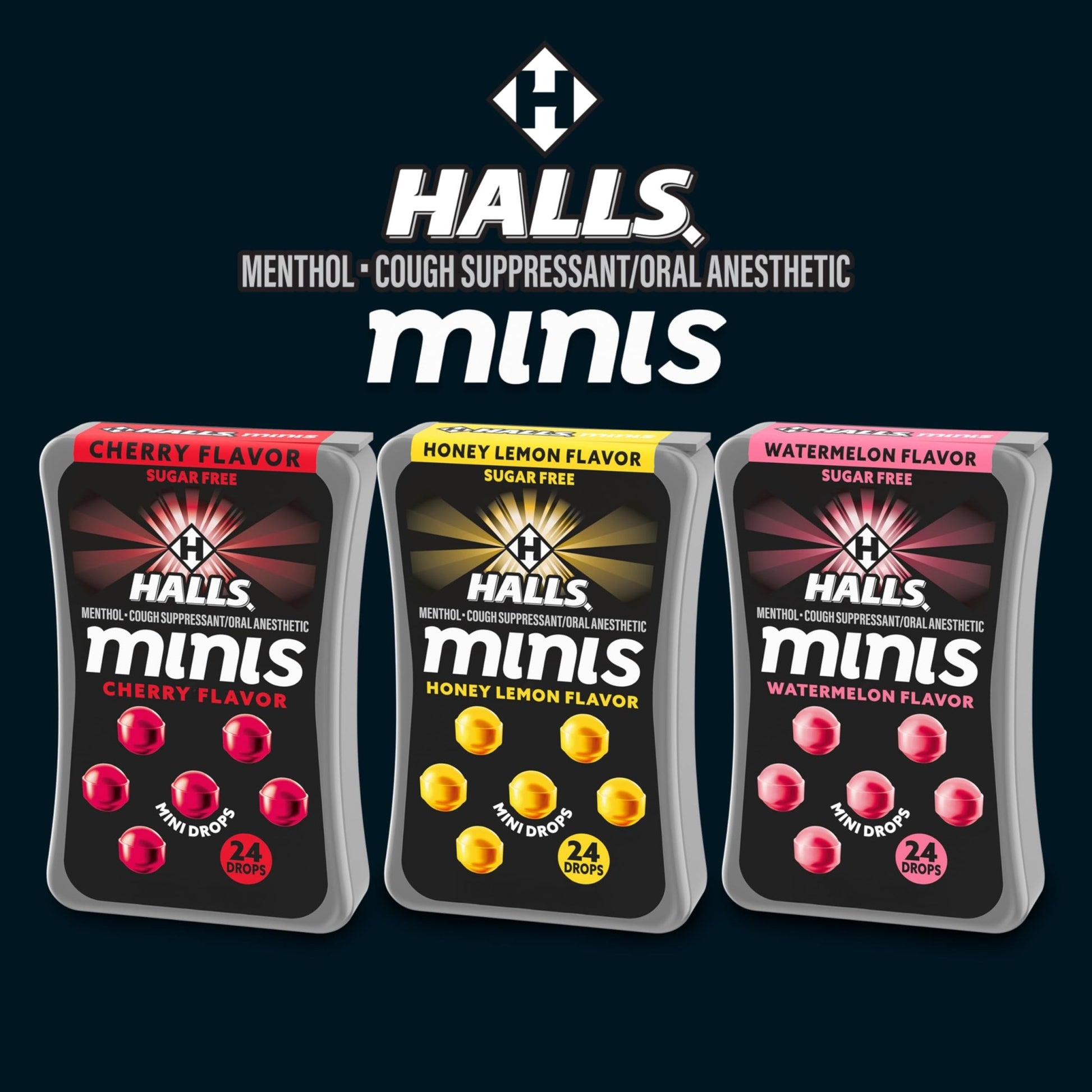 Halls Minis Honey Lemon Flavor Sugar Free Cough Drops, 48 Drops - dailyvitalstore