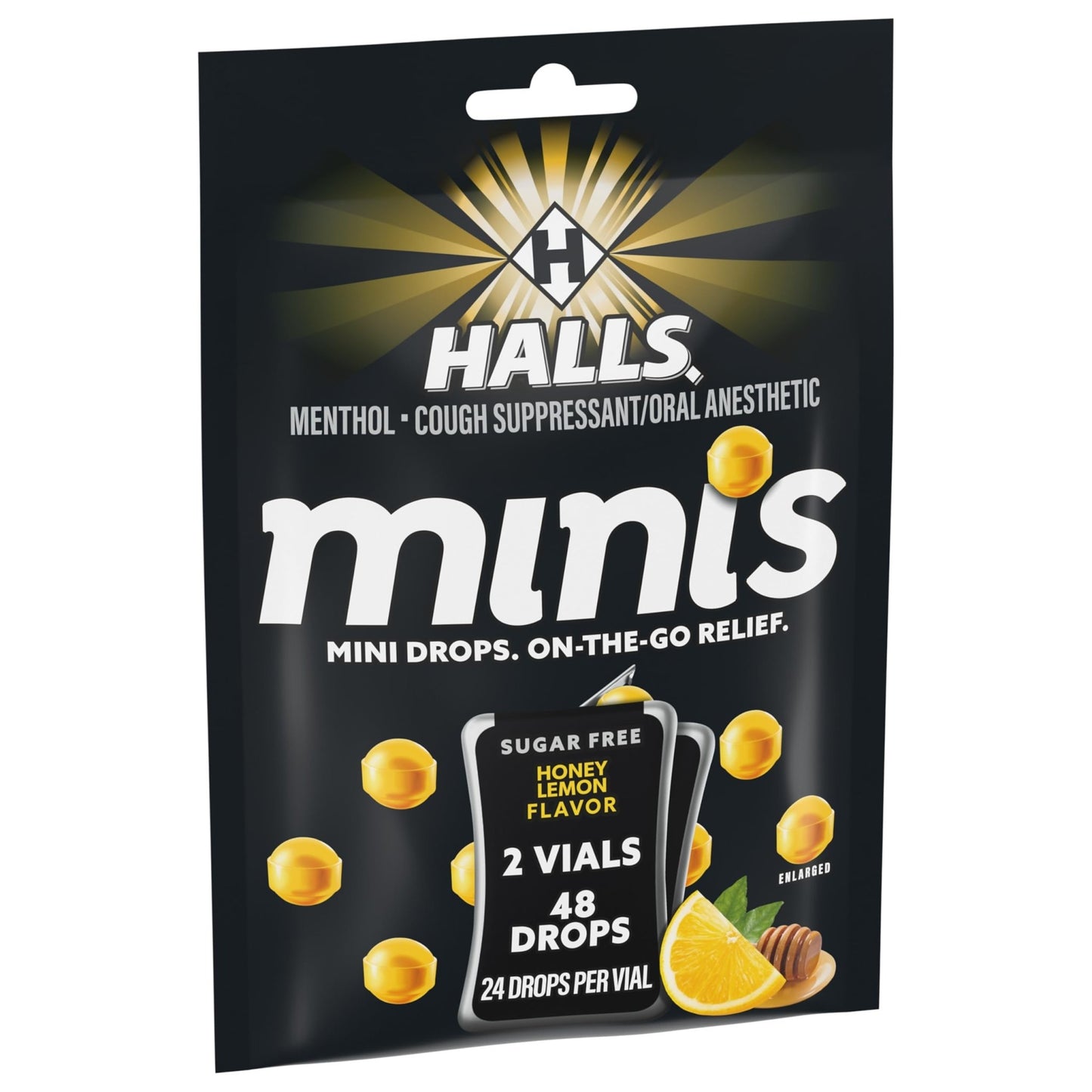 Halls Minis Honey Lemon Flavor Sugar Free Cough Drops, 48 Drops - dailyvitalstore