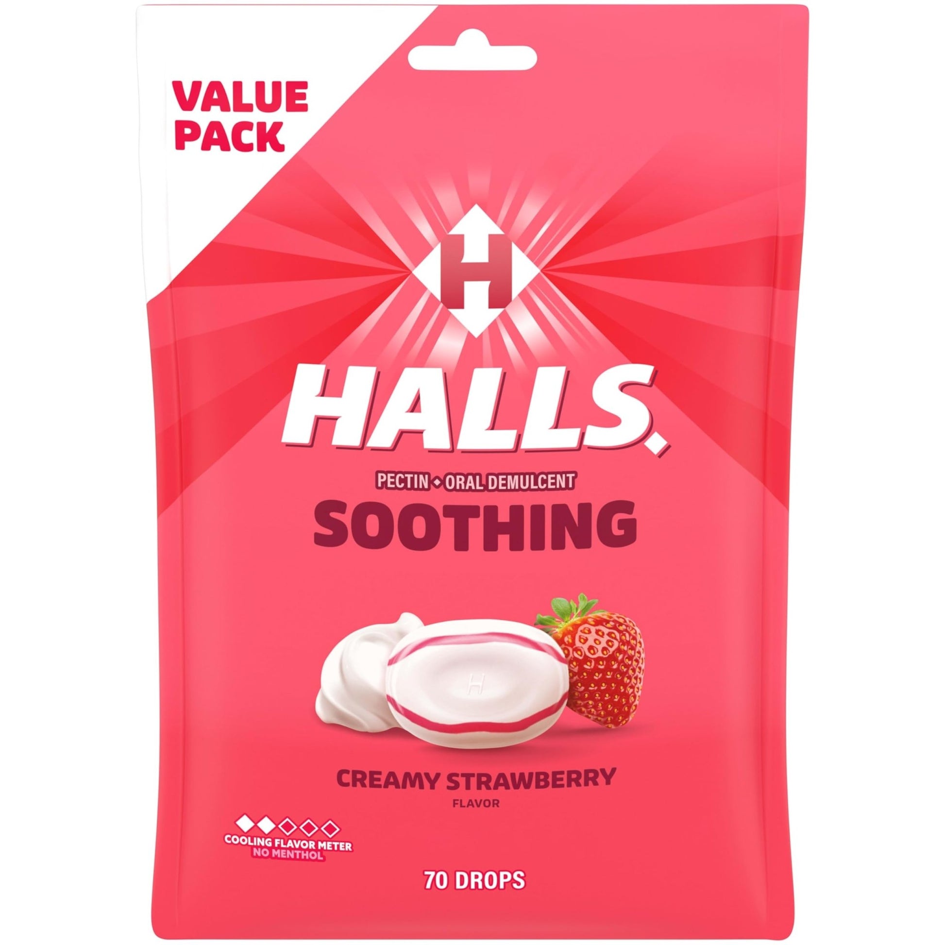 HALLS Throat Soothing Creamy Strawberry Throat Drops, 70 Drops - dailyvitalstore