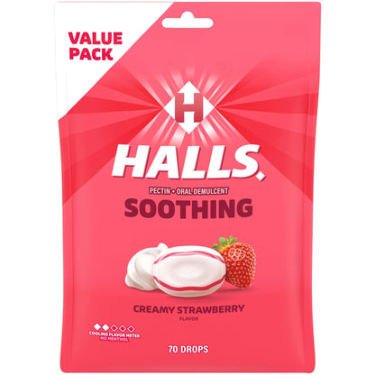 HALLS Throat Soothing Creamy Strawberry Throat Drops, 70 Drops - dailyvitalstore