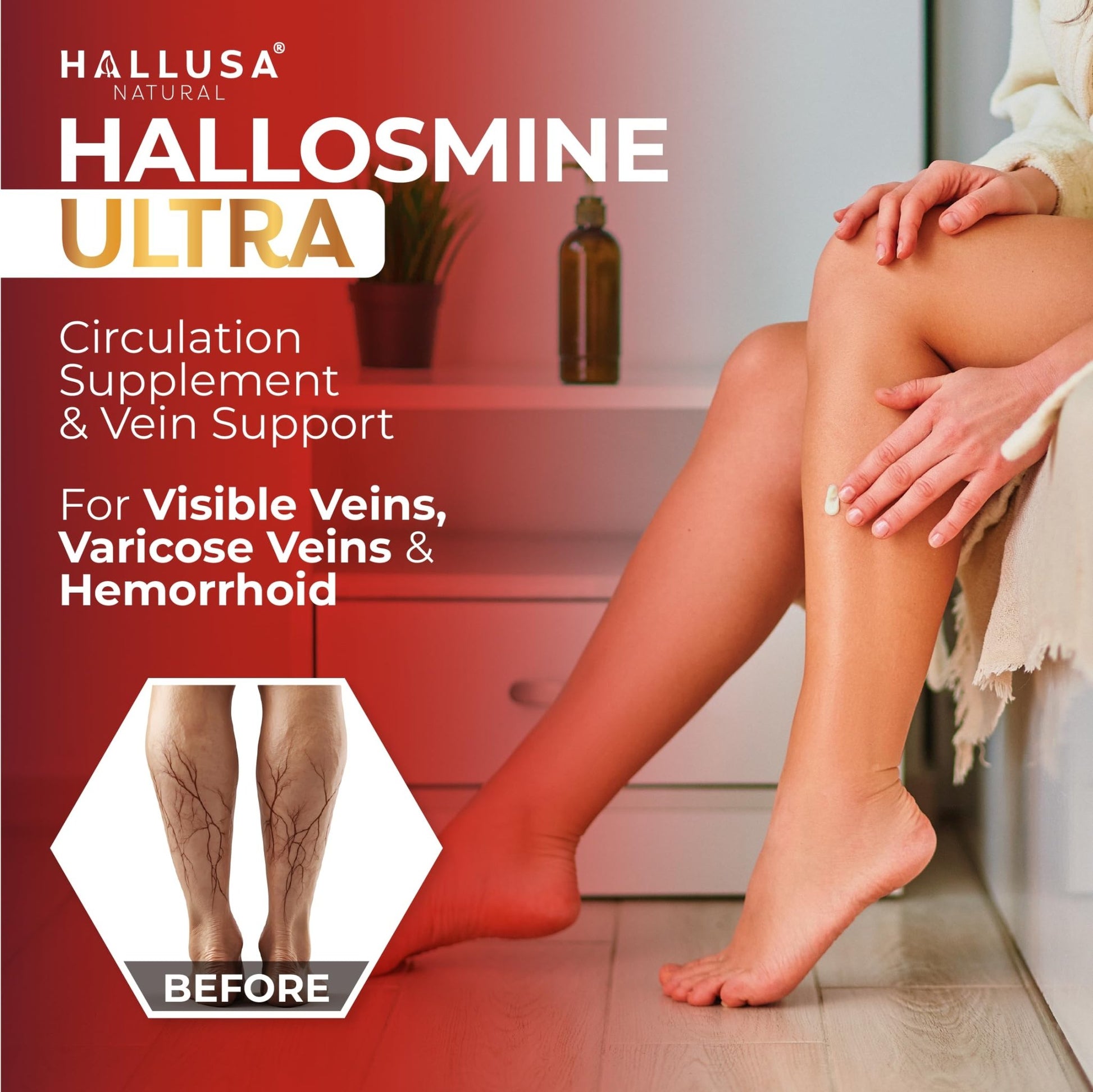 Hallusa Natural Hallosmine Ultra Diosmin 500mg & Hesperidin 150mg – Heavy Legs, Swelling & Vein - Blood Circulation Supplements, 60 Caps - dailyvitalstore