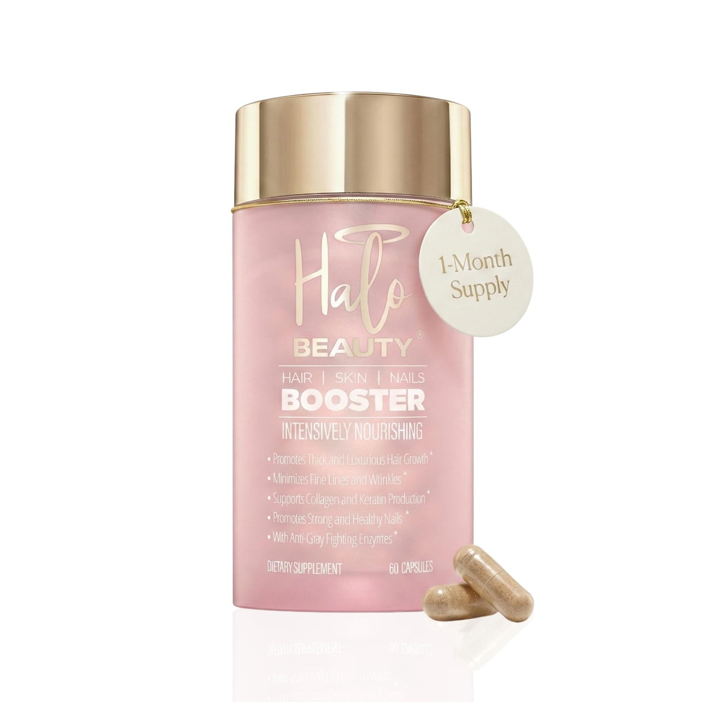 Halo Beauty Hair Skin & Nails Supplement | Thicker Hair Growth, Radiant Skin & Strong Nails Support with Biotin, Saw Palmetto & Phytoceramides | Vegan Capsules | Made in USA | 1-Month Supply - dailyvitalstore