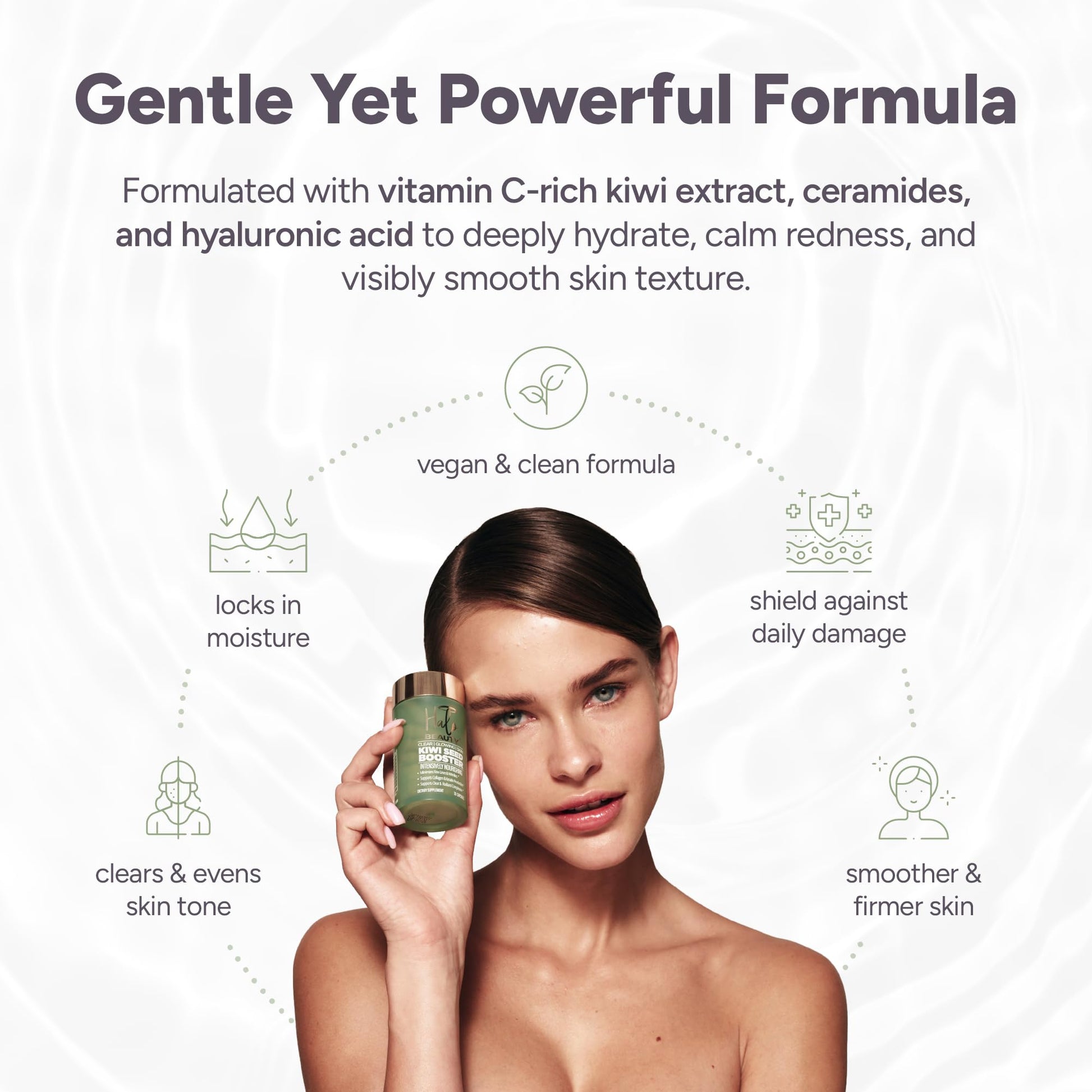 Halo Beauty Kiwi Seed Booster Skin Supplement Refill Pack | Anti-Aging Hydration & Glowing Skin Support with Kiwi Seed, Vitamin C, D3 & Zinc | Vegan Collagen Support Capsules | 1-Month Supply - dailyvitalstore