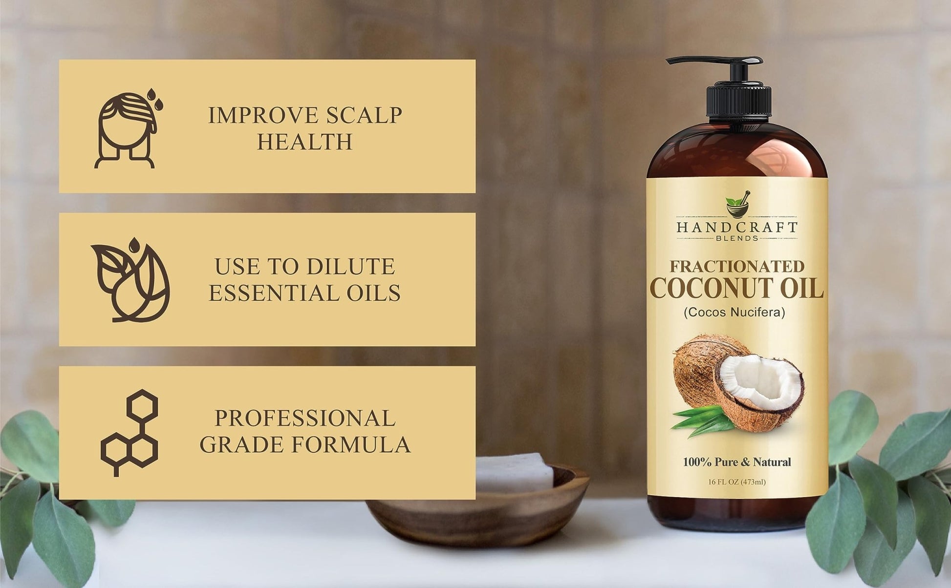 Handcraft Blends Fractionated Coconut Oil - 16 Fl Oz - 100% Pure and Natural - Premium Grade Carrier Oil for Skin, Hair and Body - Massage - Hair Tonic - dailyvitalstore