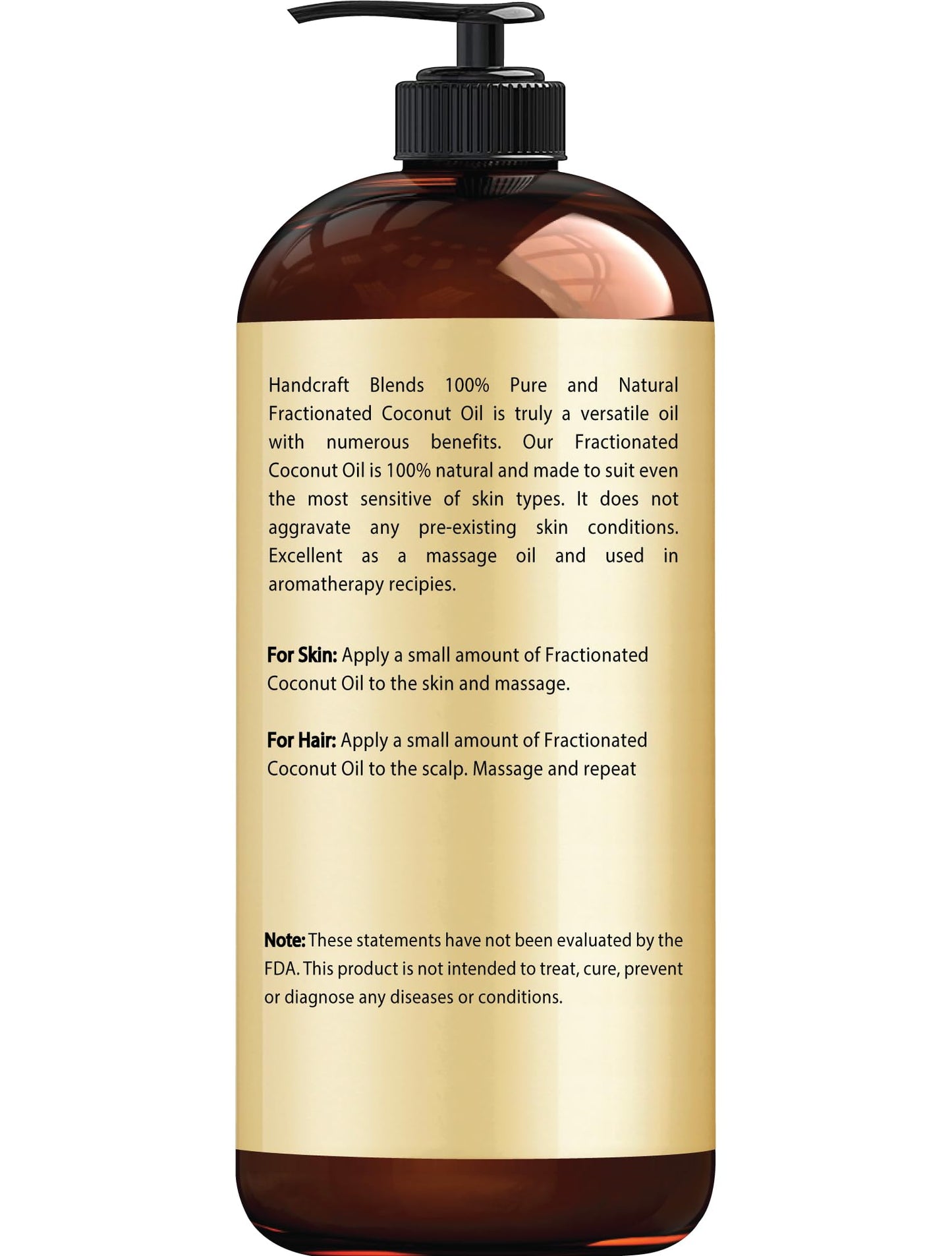 Handcraft Blends Fractionated Coconut Oil - 16 Fl Oz - 100% Pure and Natural - Premium Grade Carrier Oil for Skin, Hair and Body - Massage - Hair Tonic - dailyvitalstore