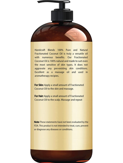 Handcraft Blends Fractionated Coconut Oil - 16 Fl Oz - 100% Pure and Natural - Premium Grade Carrier Oil for Skin, Hair and Body - Massage - Hair Tonic - dailyvitalstore
