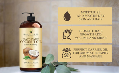 Handcraft Blends Fractionated Coconut Oil - 16 Fl Oz - 100% Pure and Natural - Premium Grade Carrier Oil for Skin, Hair and Body - Massage - Hair Tonic - dailyvitalstore