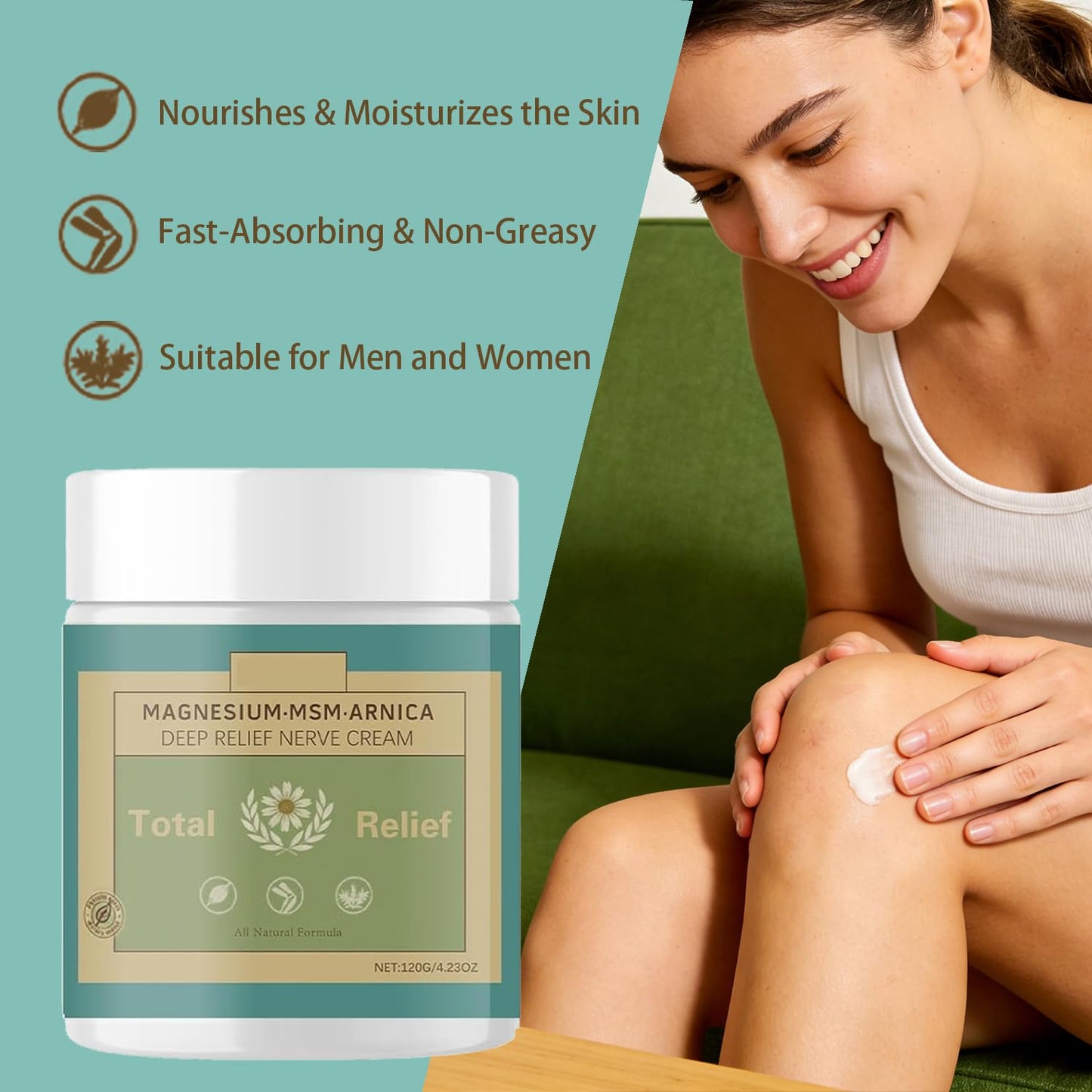 HANGWON Total Relief Magnesium Soothing Cream Advanced nerve Comfort with Arnica, Menthol, MSM,Fast-Absorbing for Relief Joint, Feet, Hands, Legs, Muscles, and Waist, Natural Ingredient -4floz/114g - dailyvitalstore