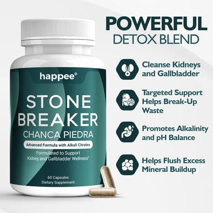 Happee Chanca Piedra Stone Breaker Kidney & Gallbladder Cleanse – Kidney Stone Dissolver & Passage Support - High Potency Phyllanthus Niruri with Magnesium, Potassium & Herbal Blend - 60 Capsules - dailyvitalstore