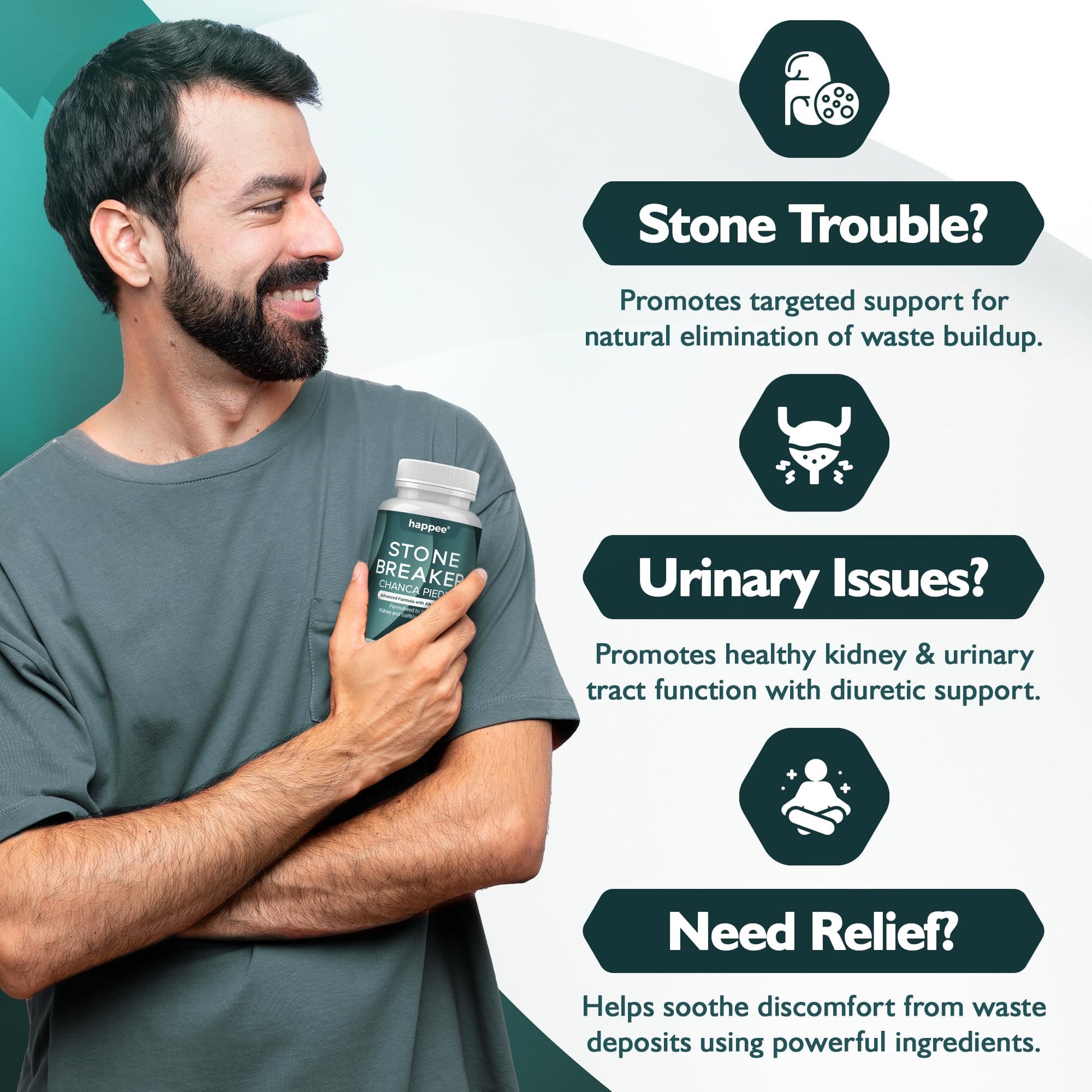 Happee Chanca Piedra Stone Breaker Kidney & Gallbladder Cleanse – Kidney Stone Dissolver & Passage Support - High Potency Phyllanthus Niruri with Magnesium, Potassium & Herbal Blend - 60 Capsules - dailyvitalstore