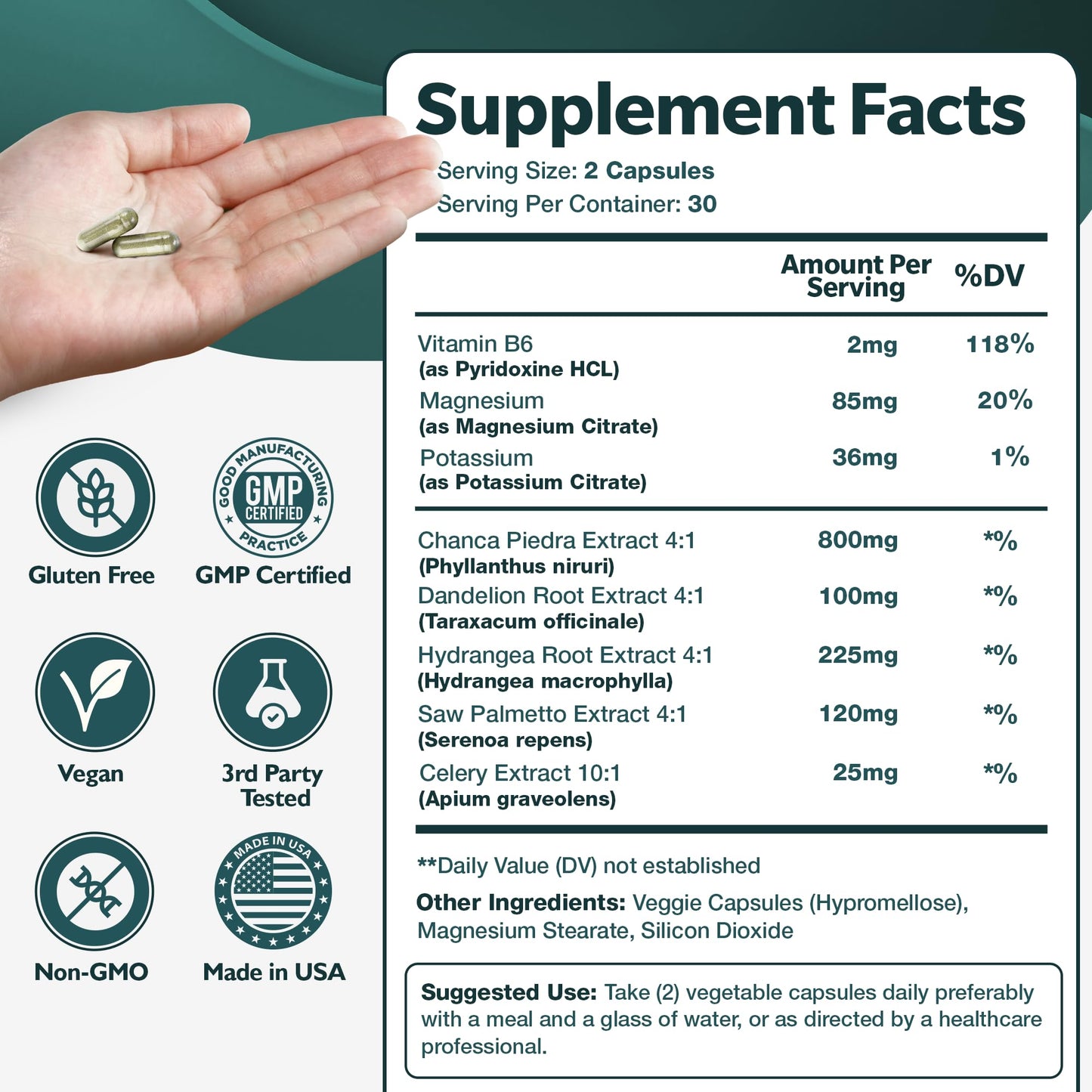 Happee Chanca Piedra Stone Breaker Kidney & Gallbladder Cleanse – Kidney Stone Dissolver & Passage Support - High Potency Phyllanthus Niruri with Magnesium, Potassium & Herbal Blend - 60 Capsules - dailyvitalstore