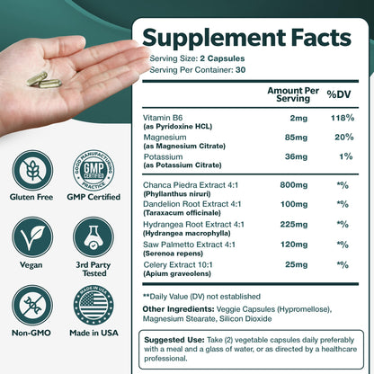 Happee Chanca Piedra Stone Breaker Kidney & Gallbladder Cleanse – Kidney Stone Dissolver & Passage Support - High Potency Phyllanthus Niruri with Magnesium, Potassium & Herbal Blend - 60 Capsules - dailyvitalstore