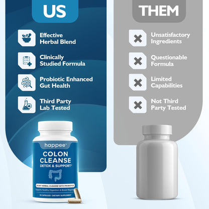 Happee Colon Cleanser & Detox for Weight Loss - 15 Day Colon Cleanse Pills & Gut Support Probiotics Women Men - dailyvitalstore