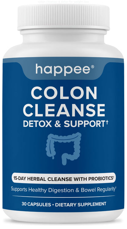 Happee Colon Cleanser & Detox for Weight Loss - 15 Day Colon Cleanse Pills & Gut Support Probiotics Women Men - dailyvitalstore